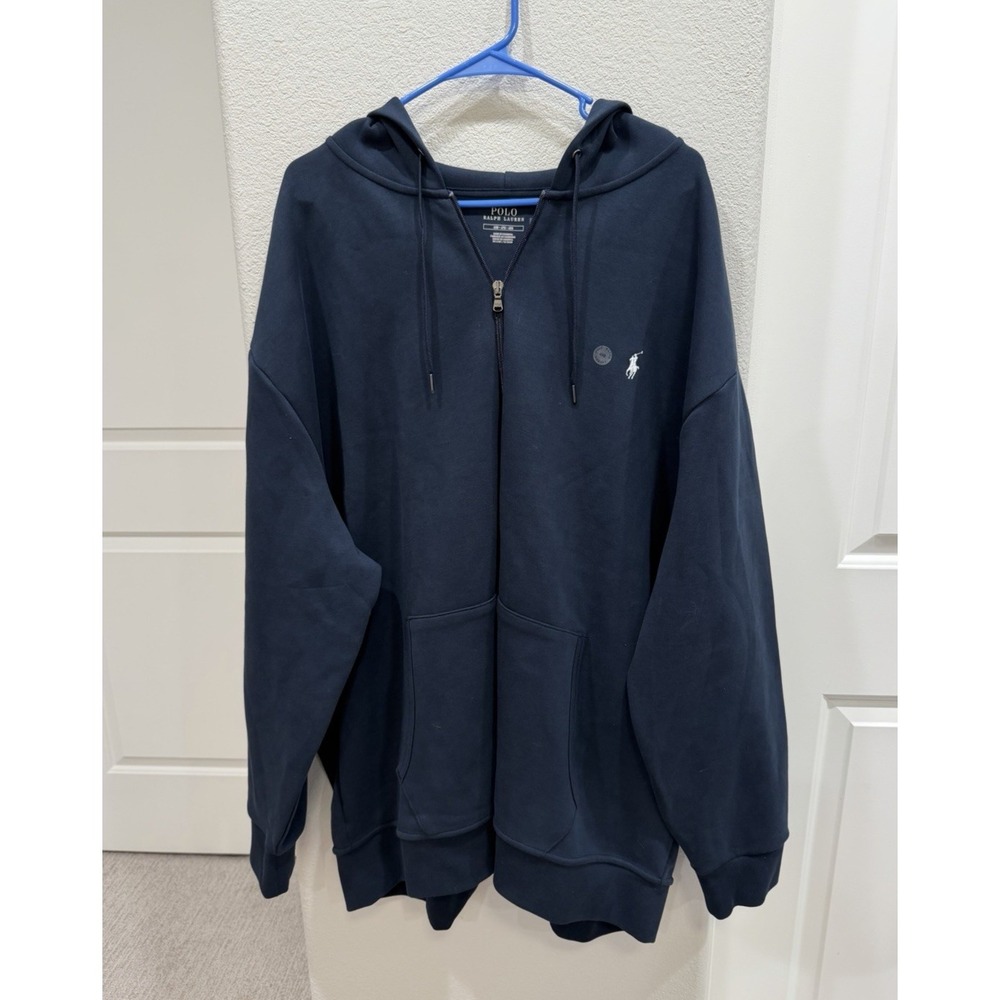 NWT Men's Polo Ralph Lauren Navy Blue Double-Knit Full-Zip Hoodie Sweatshirt 4X
